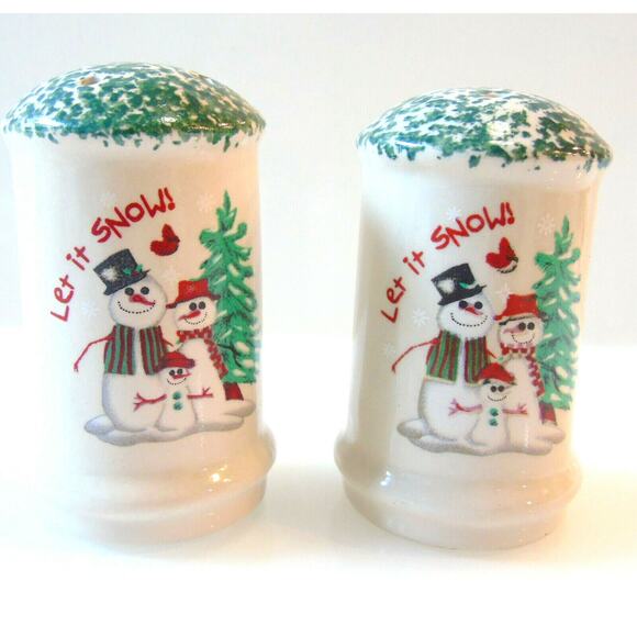 Atika Salt & Pepper Shakers Let It Snow Christmas Holiday China Snowman Cardinal - Picture 7 of 7